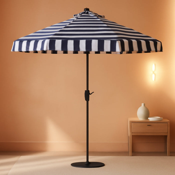 SAFAVIEH Outdoor - Elsa 9-Foot Crank Patio Umbrella - Navy & White Canopy - Brown Aluminum Pole - Striped European Spa Design - Ideal for Patio, Deck, Poolside, Backyard (PAT8003B)