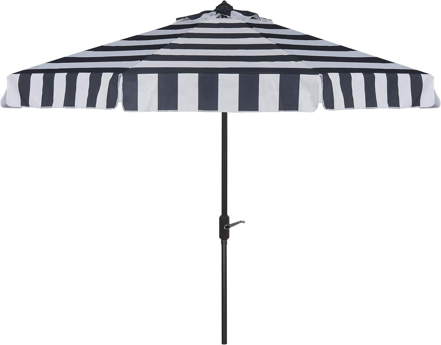 SAFAVIEH Outdoor - Elsa 9-Foot Crank Patio Umbrella - Navy & White Canopy - Brown Aluminum Pole - Striped European Spa Design - Ideal for Patio, Deck, Poolside, Backyard (PAT8003B)