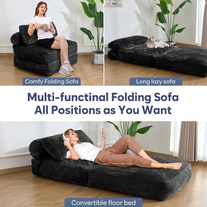 Folding Sofa Bed Convertible Black Pillow Included