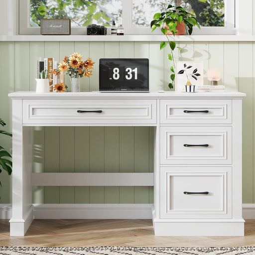Farmhouse 47" Executive Desk with File Drawer, Computer Desk with 4 Drawers, Workstation for Writing, Study, Home Office, Cream White.