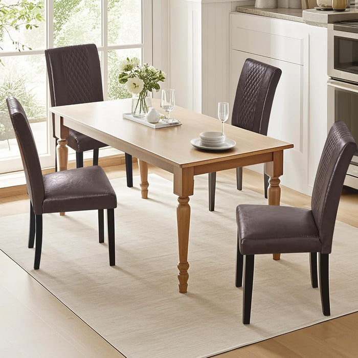 Dining Chairs Set of 6, Upholstered PU Leather Wood Legs High Back for Kitchen Living Room, Coffee