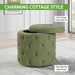 Erindale round Storage Ottoman, 18.75 Inch Diamond Tufted, Plush Lined Interior, Moss Green Fabric