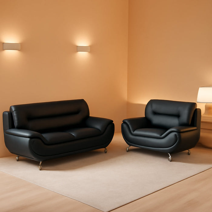 Modern Living Room Furniture Set,Leather Sofa Set for Living Room,Leather Couch Living Room Set for Office (Sofa and Loveseat Set,Black 2)