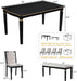 6-Piece Kitchen Dining Table Set, 60" Rectangular Table with 4 High-Back Tufted Upholstered Chairs & 1 Bench, Rubberwood Legs Modern Elegant Farmhouse for Kitchen Room, Black