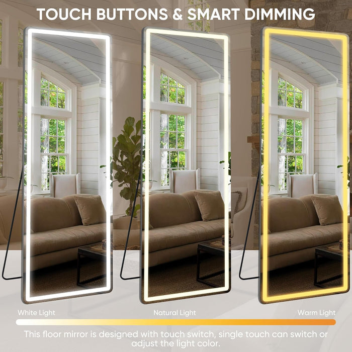 LED Full Length Mirror with Light, 71"X32" Lighted Full Body Mirror with Stand, Dimmable & 3 Color Lighting Standing/Leaning/Wall Mounted Vanity Mirror for Bedroom Cloakroom Livingroom(Rect)