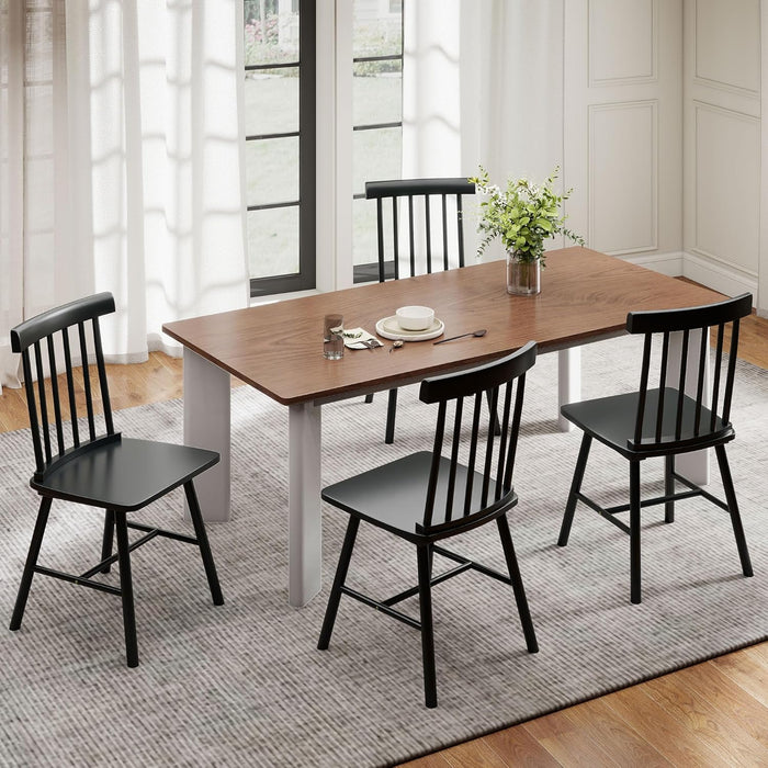 Windsor Dining Chairs Set of 4, Farmhouse Wooden Kitchen Chairs with Rubber Wood Frame and Spindle Backrest for Dining Room, Living Room, Black