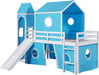 Blue SolidWood Twin Loft Bed With SlideUnderbedCurtains