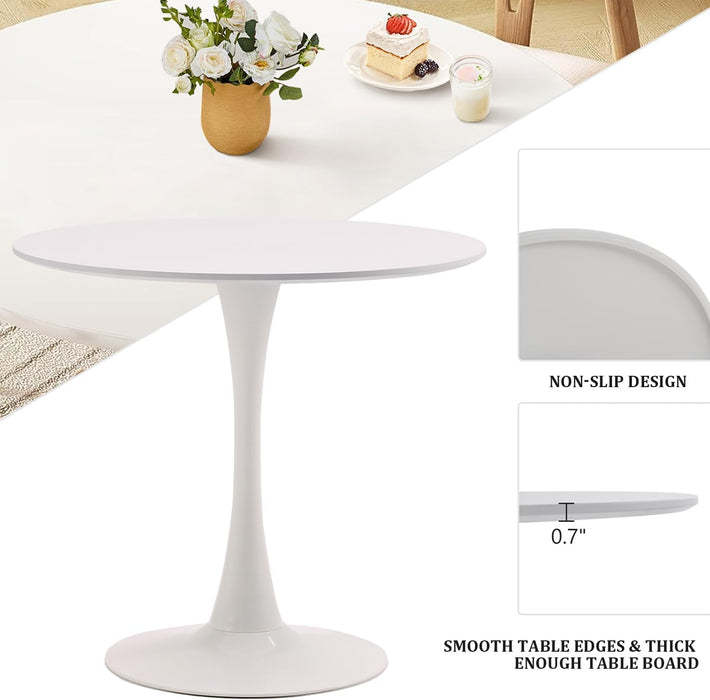White round Dining Table, 31.5" Circle Tulip Table Kitchen round Dining Table for 2-4 People with Thickened Top and Metal Pedestal, Mid Century Leisure Table for Home, Dining Room, Cafe