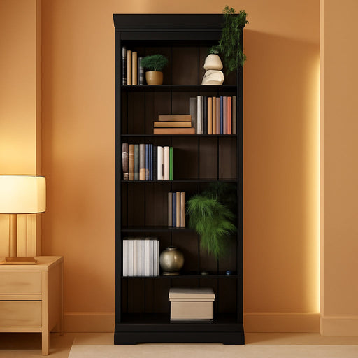 Liberty Furniture Meritage 84 Inch Bookcase for Home Office - Aged Charcoal W/Rub Thru & Caramel