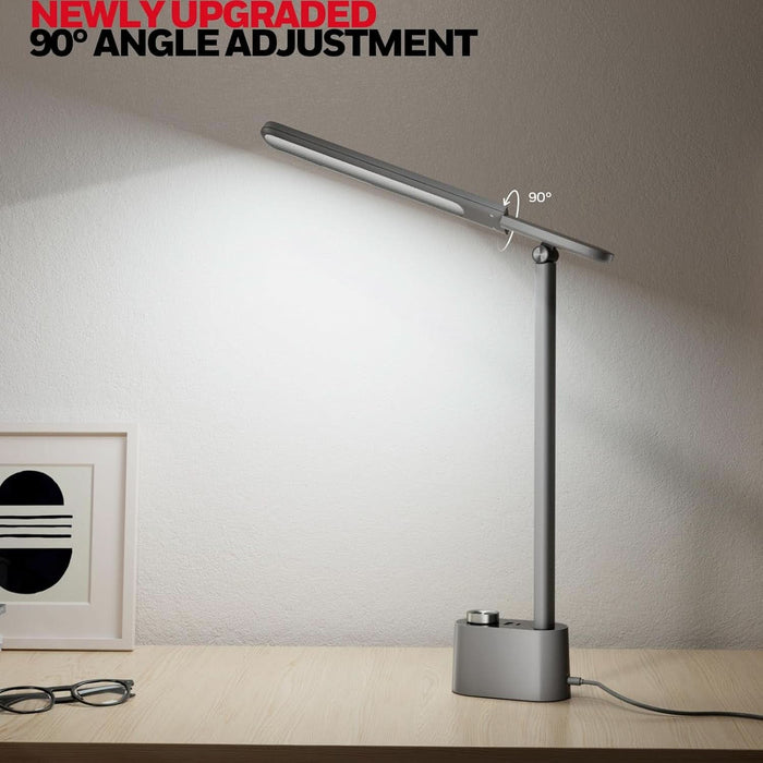 Upgraded LED Desk Lamp - H01 Pro Sunturalux™ Foldable Desk Light with USB A+C Charging Port, 3 Color Modes Dimmable Table Lamp for Home Office Reading(Grey)
