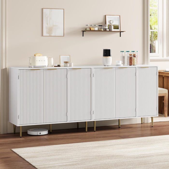 Fluted Sideboard Cabinet White With Adjustable Shelves