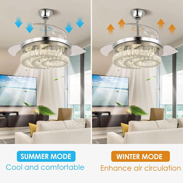 Crystal Ceiling Fan with Lights and Remote, Dimmable Fandelier