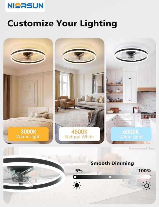 RGB Ceiling Fan with Light and Remote,20" Fandelier Smart Ceiling Fan,Black