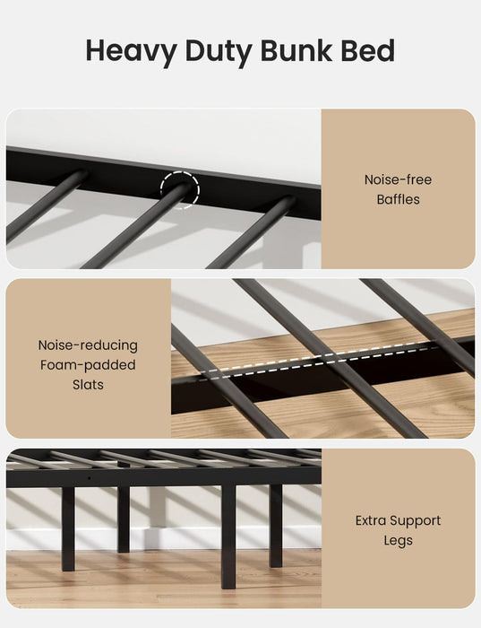 Twin XL Queen Bunk Bed Black IndustrialGradeSteelFrame