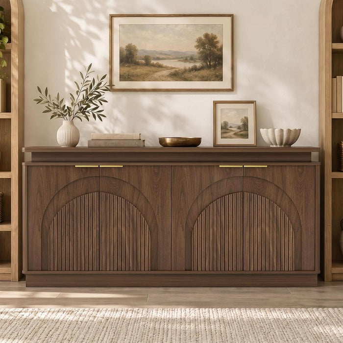 65.7" Sideboard Buffet Cabinet with Arched Fluted Doors,Led Lights