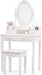 Vanity Table Set with 4 Drawer,Makeup Dressing Table W/Cushioned Stool,Girls Women Bedroom Furniture Set Oval Mirror White