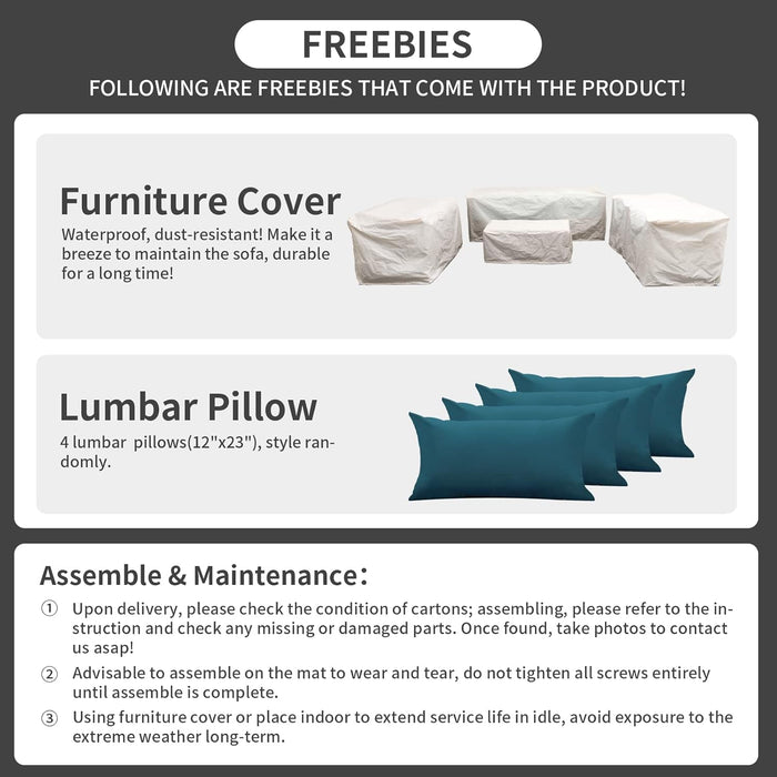 Patio Furniture Set 5 Pieces Outdoor Furniture Sets Patio Couch Outdoor Chairs Coffee Table Peacock Blue Anti-Slip Cushions and Waterproof Covers