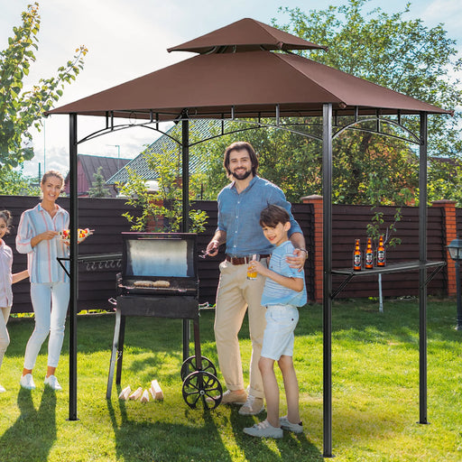 Outdoor Grill Gazebo Tent BBQ Canopy for Outdoor Grill Shelter BBQ Grill Gazebo Hardtop (L96 X W60 X H101 Inch) Brown