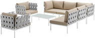 Harmony 8-Piece Aluminum Outdoor Patio Furniture Sectional Sofa Set with Cushions in White Beige