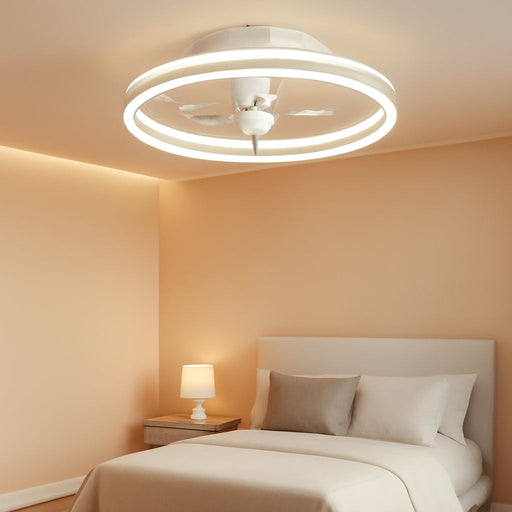 Ceiling Fans with Lights and Remote, 19.7'' Low Profile Ceiling Fans, 3000-6000K Dimmable Modern Flush Mount LED Fan Light, 6 Wind Speeds, White Fandelier Ceiling Fans with Lights for Bedroom