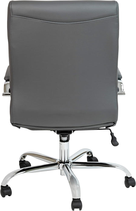 Whitney Mid-Back Swivel Leathersoft Desk Chair with Padded Seat and Armrests, Adjustable Height Padded Office Chair, Gray/Chrome