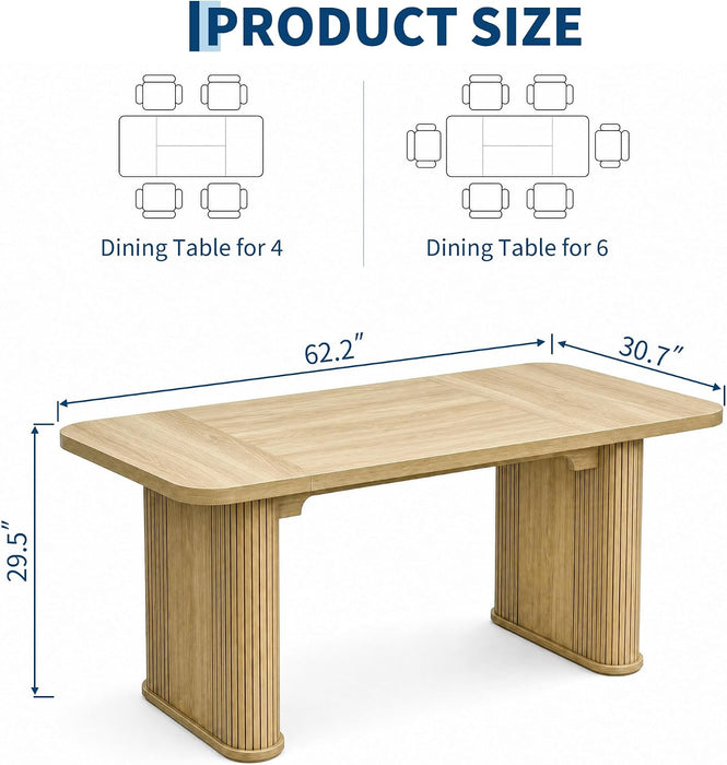 Dining Table for 6-8 People-62 Long Kitchen Dinner Table, Light Oak