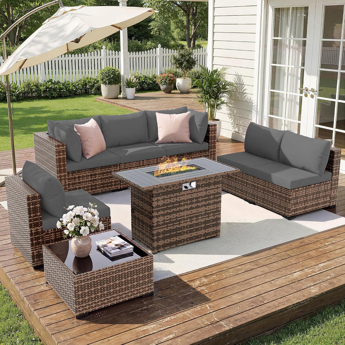 Patio Furniture Set with Fire Pit Table 8 Pcs Modular Dark Grey