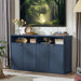 55-Inch Fluted Buffet Cabinet with 4 Doors,Dark Blue | Fluted Wood Credenza with Adjustable Shelves and Open Storage for Dining Rooms, Kitchens, Entryways or Living-Room Media
