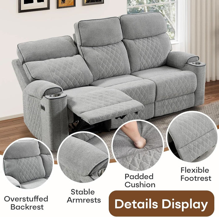 2-Piece Electric Recliner Sofa Set with Charging Port, Include Single Power Reclining Chair and 3-Seater Reclining Sofa for Living Room, Light Grey