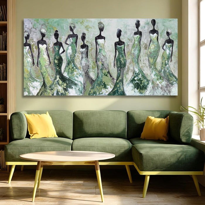 Black Women Canvas Wall Art, Large Wall Decor for Living Room, Green White Women Wall Art Print for Bedroom Office, Modern Canvas Art, 29X58 Inch