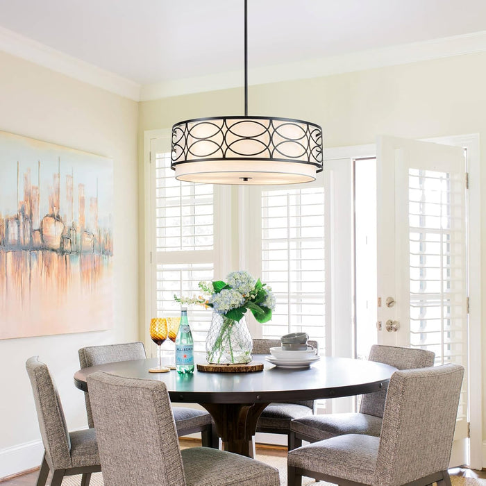 22Inch Drum Chandelier Farmhouse White Fabric Shade