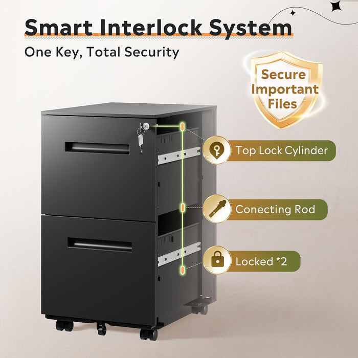 2 Drawer Metal File Cabinet with Lock, Fully Assembled