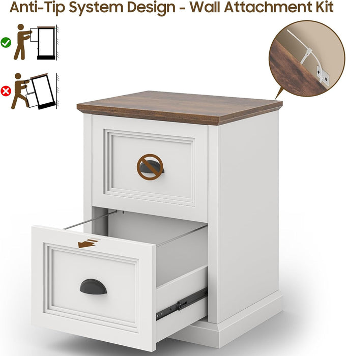 Vertical File Cabinet with 2 Drawers for Home Office, White