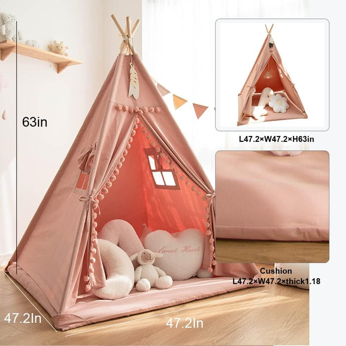 Teepee Tent for Kids with Padded Mat Foldable Tone Play Tents for Girl and Boy Canvas Tepee Playhouse for Child Indoor Outdoor