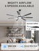 72'' Large Ceiling Fan with Lights, High CFM Industrial Ceiling Fan with Remote/App, 7 Aluminum Blades, Dimmable, for Outdoor Patio, Shop, Garage, Black