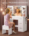 Large Makeup Vanity Desk, 43.3”W X 15.7“D X 53.2”H, White (Large Desktop, Samrt LED Mirror, 4 Open Shelves, 7 Drawers, Hairdryer Rack, Power-Outlet, No Cushion Stool Included)