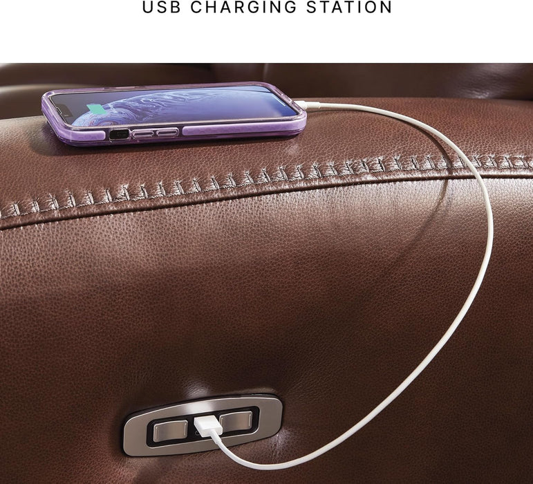 Mighty Moves Transitional Leather Match Power Reclining Sofa with Adjustable Headrest and USB Charging Port, Dark Brown