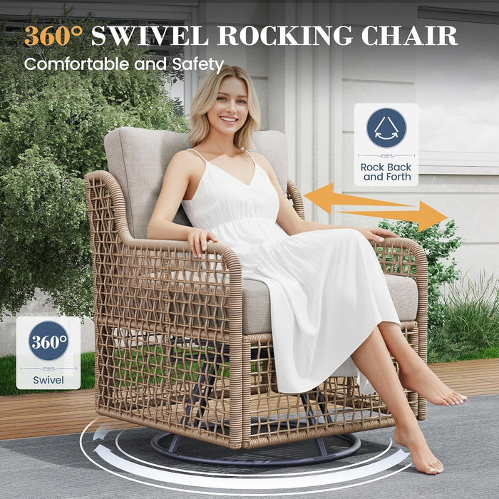 Outdoor Patio Furniture Set round Rattan with Swivel Chairs,Beige