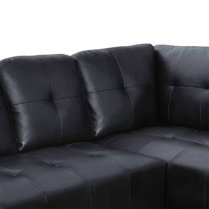 Semi PU Synthetic Leather L-Shaped Couch Living Room Furniture Set, Modern 4-Seat Couch Sofa Set, Sectional Sofa Chaise Lounge for Home, Apartment, Dorm, Black(No Ottoman)