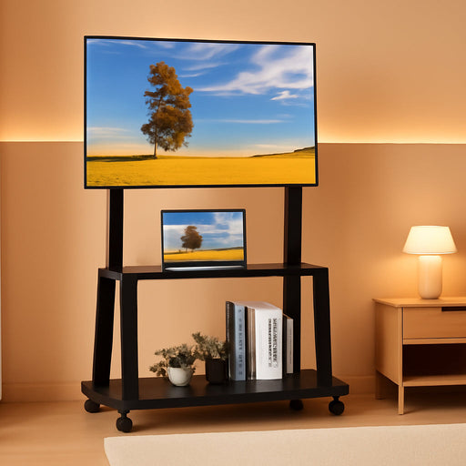 Rolling TV Stand with Wheels for 32-75 Inch Heavy-Duty Mobile TV Cart LCD LED OLED Flat Panel Screens Smartboard Holds up to 100Lbs Portable TV Stand on Wheels with Shelf Height Ajustable