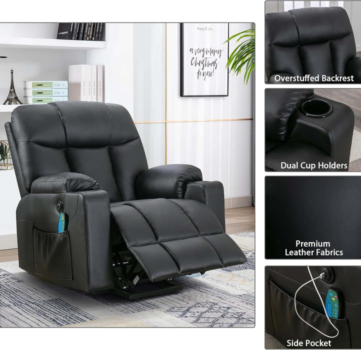 Wide Leather Recliner with Massage & Heat