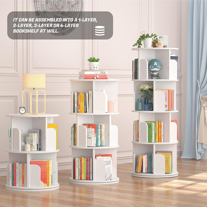 Rotating Corner Bookshelf 360 Degree White Storage