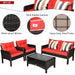 4-Piece Wicker Patio Conversation Sectional Seating Set Outdoor Patio Rattan Furniture Set with Red Cushions