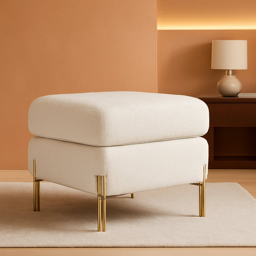 Large Ottoman, Square Ottoman Sofa with Metal Legs, Oversized Footrest for Living Room, Bedroom, Offwhite Bouclé