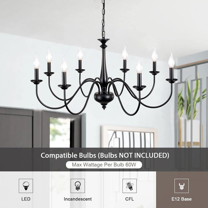 Black Farmhouse Eight Light Chandelier Dining Room
