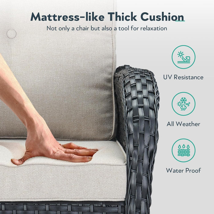 Outdoor Swivel Glider Rocker Chairs Set of 4 - Wicker Patio Furniture Set All Weather Patio Conversatio Sets with 2 Tempered Glass Side Table for Deck Backyard - Black Wicker Beige Cushion