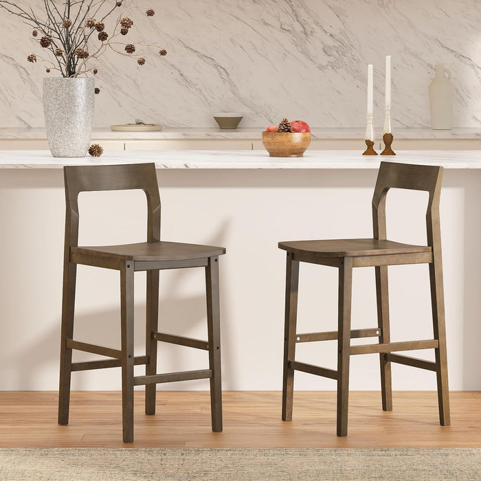 Basics Bar Stools Set of 4, Farmhouse 25” Counter Height Stools with Solid Wood Legs & Back, Mid Century Modern Barstools for Kitchen Island, Dining Room, Brown