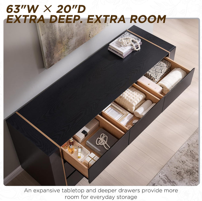 63" Modern 9 Drawer Dresser for Bedroom, 20" Depth for More Storage