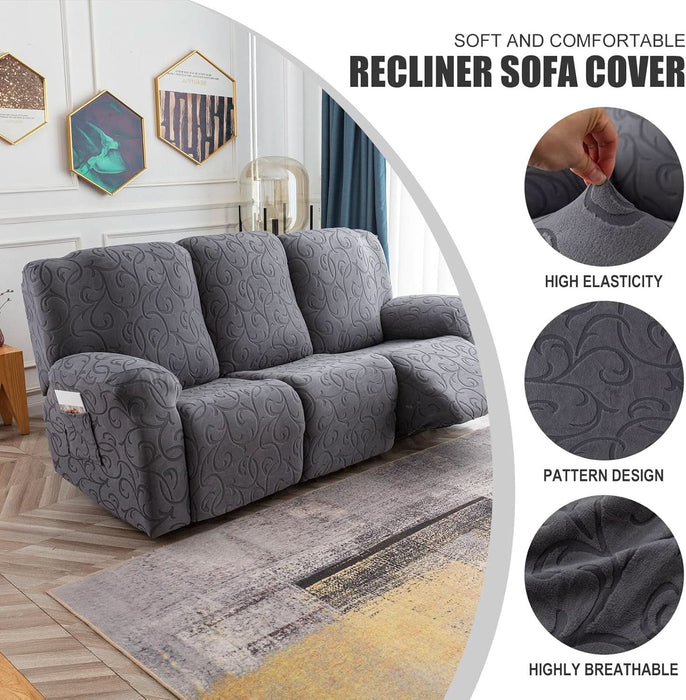 Recliner Sofa Covers Sectional Couch Cover for Reclining Couch 3 Seat, 5-Pieces 3 Cushion Sofa Stretch Recliner Sofa Slipcover, Soft Jacquard Furniture Dog Couch Cover Protector