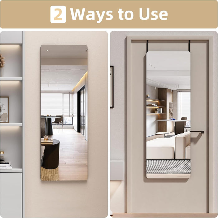 Door Mirror Full Length, 47"X 16" Full Body over the Door Hanging Wall Mounted Mirror for Bedroom, Living Room, Cloakroom, round Black